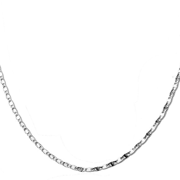 18K White Gold Plated Diamond Cut Bar Link Chain - 18" / 2mm - Picture 2 of 2